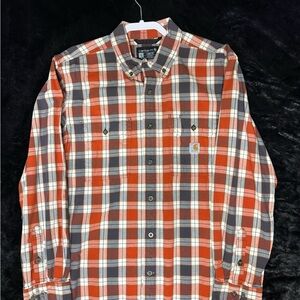Carhartt Men’s Orange, Gray & White Plaid Button-Down Shirt